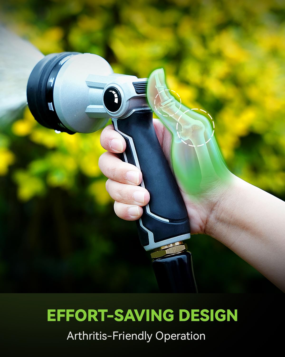 RAINPOINT Full-Metal Garden Hose Nozzle, Heavy Duty Water Hose Nozzle Sprayer With 10 Adjustable Patterns & High Flow,Thumb Control For Flow Adjustment, Ideal For Watering, Washing, Cleaning,Black
