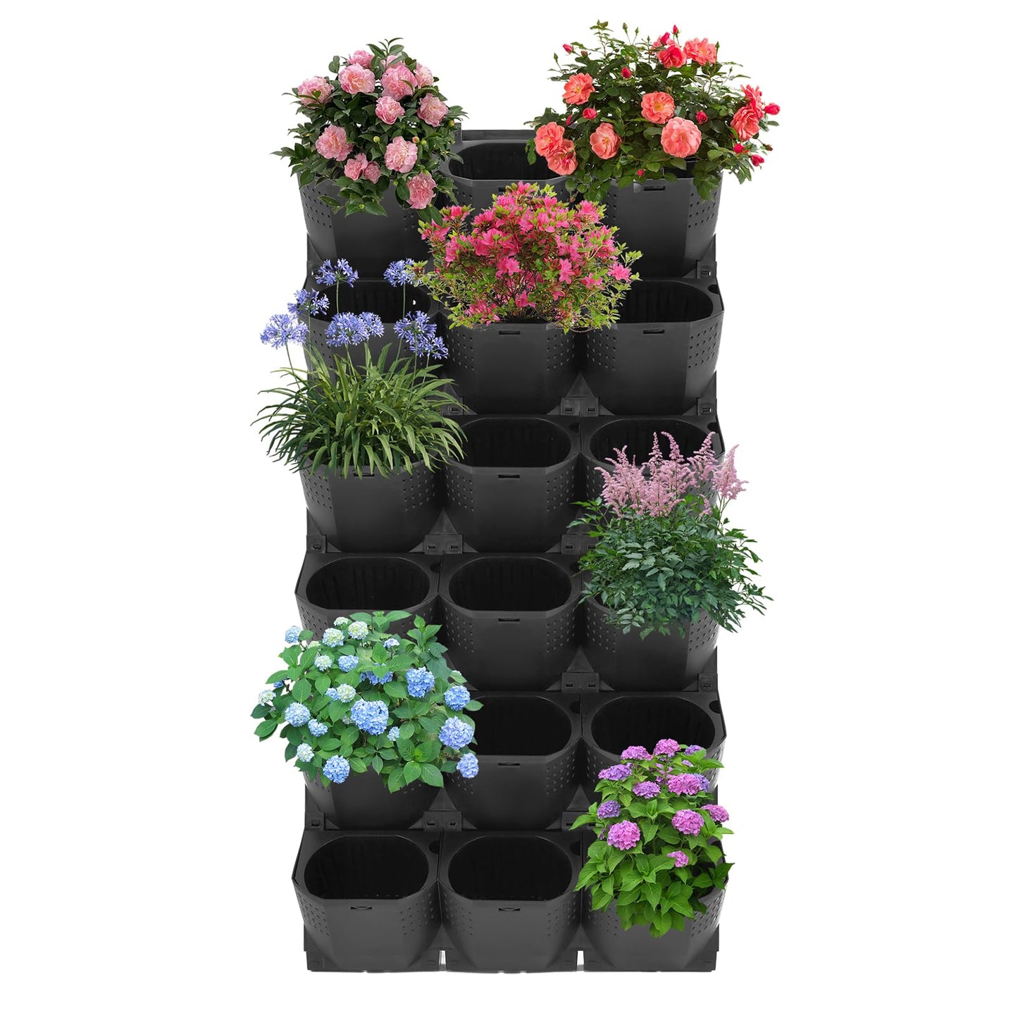 LYNICESHOP 36-Pot Vertical Wall Planter, Army Green PP Modular Hanging Garden System, Self-Watering Indoor Outdoor Flower Herb Vegetable Display for Balcony Patio Cafe (Black)