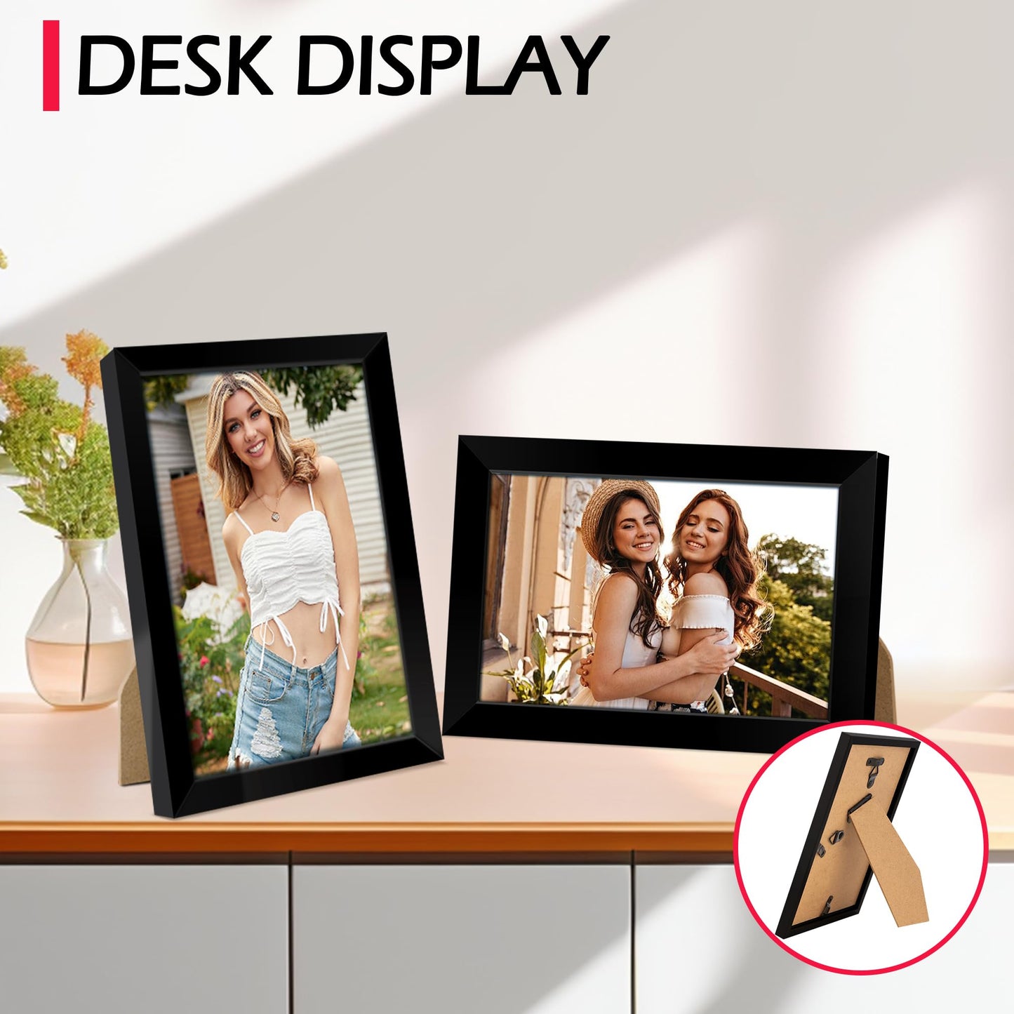 HOMERHYME 4x6 Picture Frames 2 Pack, 4 by 6 Black Photo Frame for Wall or Tabletop Display, Lightweight Poster Frame with HD Plexiglass, Horizontal or Vertical for Graduation Office Wall Home Decor