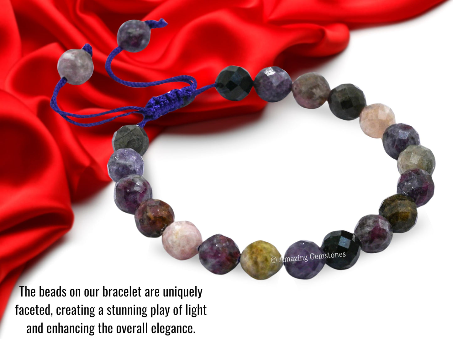Amazing Gemstone Women's Multi Tourmaline Bracelet - Chakra Mens Bracelet Protection Crystals & Healing Stones - Blessing Bracelet Spiritual Meditation Gift (Faceted Beaded Bracelet, Adjustable)