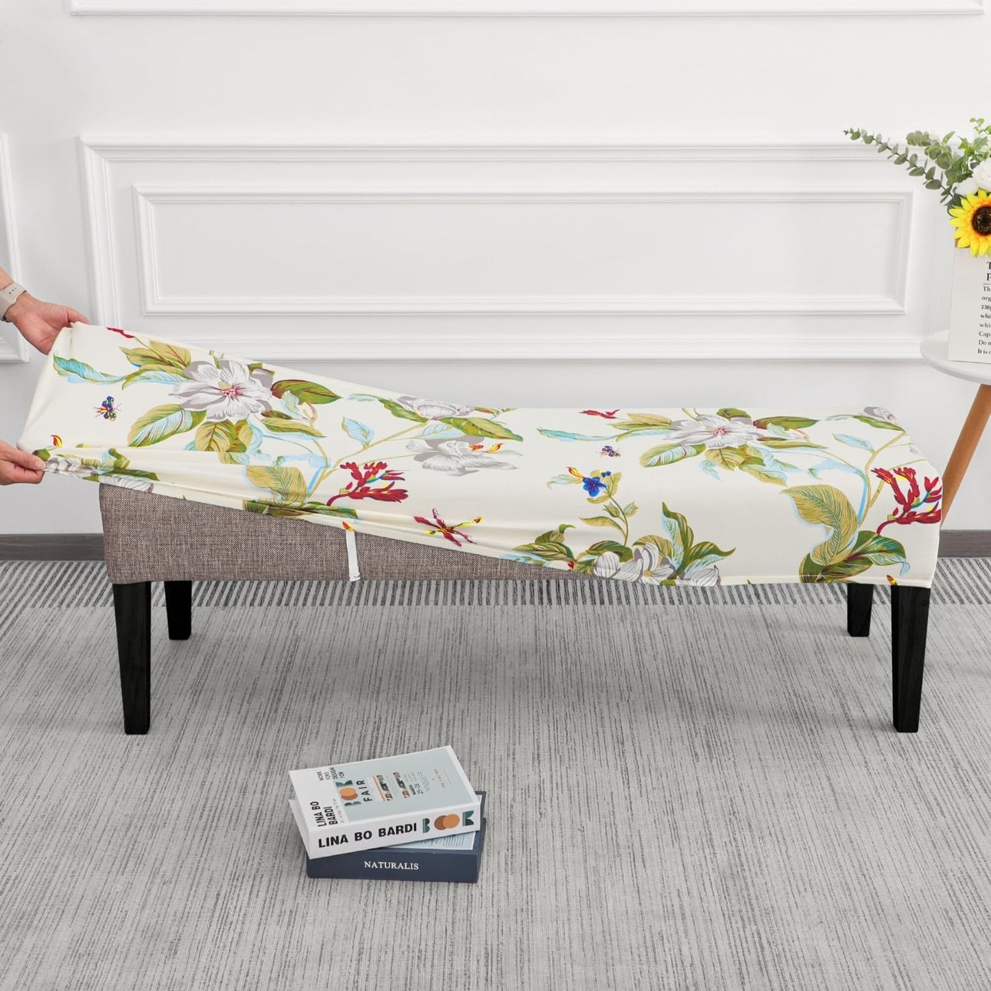 SPRINGRICO Stretch Dining Bench Cover, Removable Bench Slipcover Washable Bench Seat Protector Rectangle Bench Cover for Dining Room, Living Room, Bedroom, Kitchen (Green Garden)
