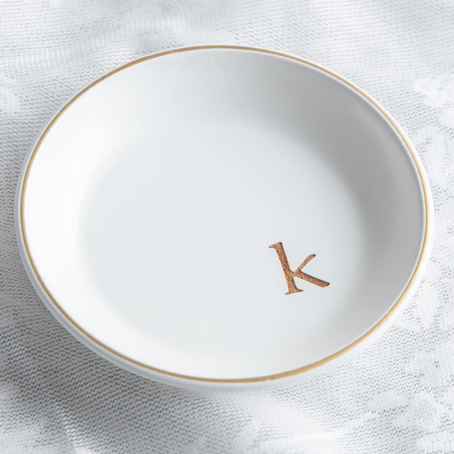 COLLECTIVE HOME - Wood Jewelry Tray, Decorative Monogram Trinket Dish for Rings Earrings Necklaces Bracelet Watch Keys, Birthday Mother's Day Christmas Gift for Women, 4.75" (k)