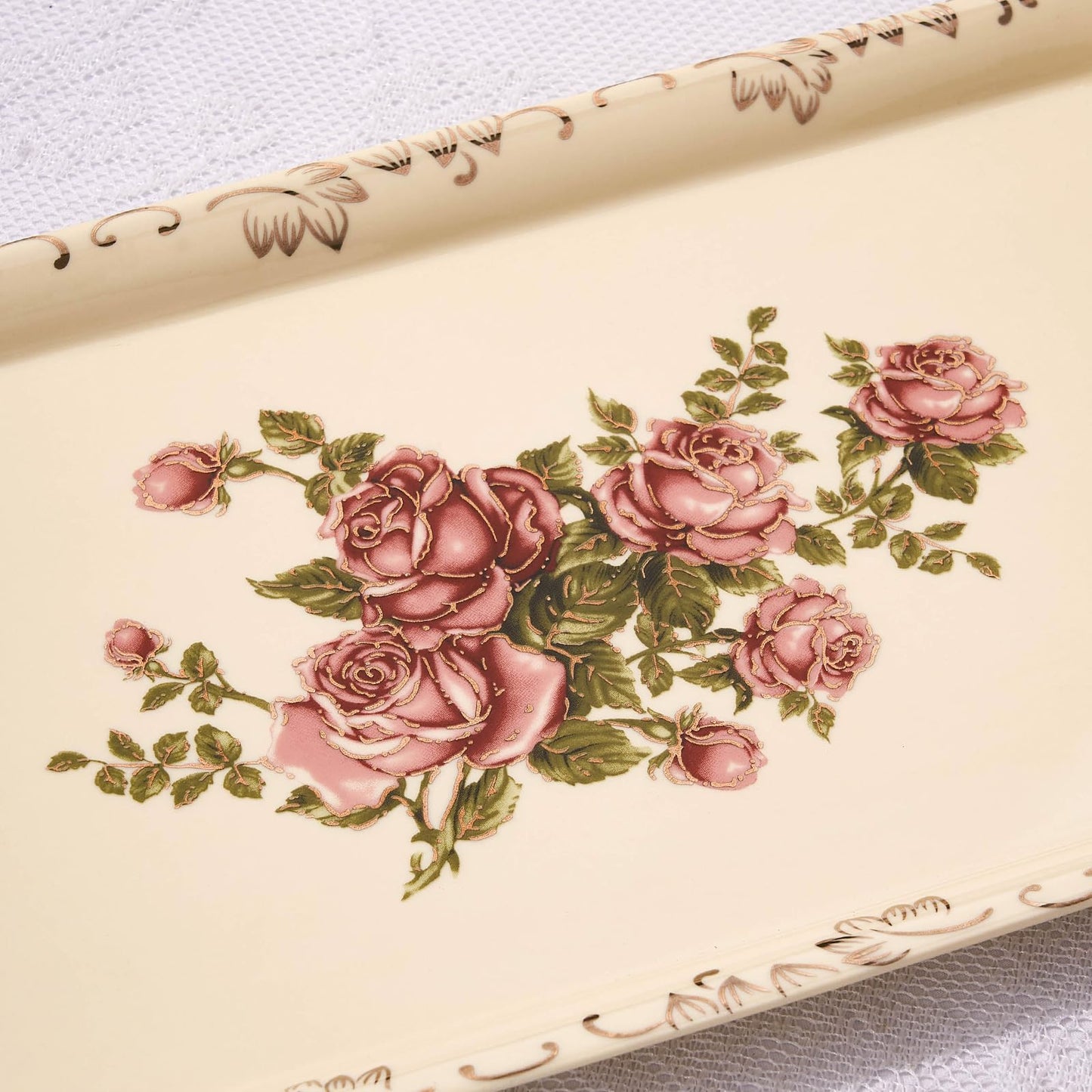YOLIFE Ceramic Rose Serving Tray, Decorative Platter for Tea Party - 13.5 inch