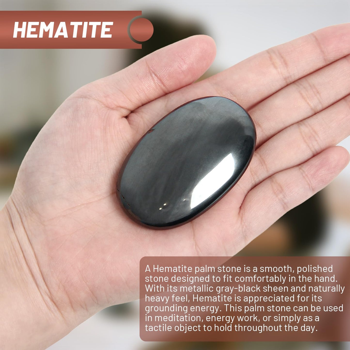 Orientrea Hematite Palm Stone-1 Pc Hematite Pocket Energy Stone, Smooth Healing Crystal Worry Stones