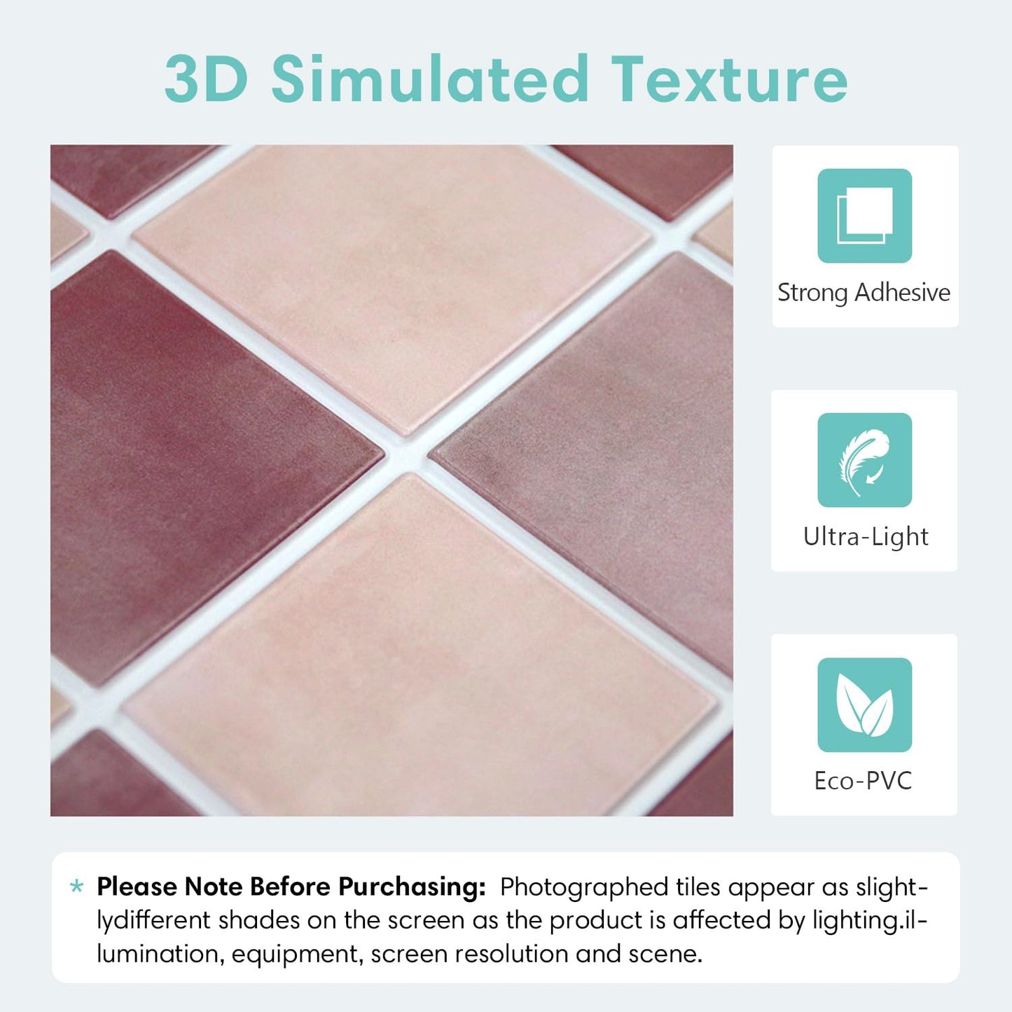 Commomy 10 Pcs Matte 3D Peel and Stick Tile 11.8"x11.8" Ultralight PVC Square Peel and Stick Backsplash for Kitchen Stick on Tiles for Bathroom,Living Room,Fireplace,Interior Wall Decor,Dusty Rose