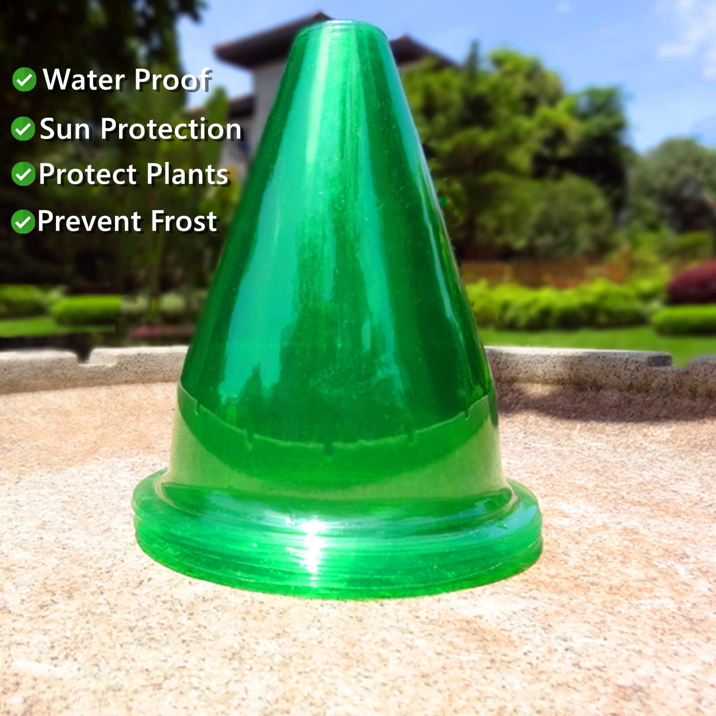 【24 Pieces】 Garden Cloches for Plants, Multifunctional Plant Cover Plant Protectors Transparent Bell Jar Cloches Protection Plants from Birds, Slugs, Frost, Freeze Weather, 7.8" D x 9.4" H, Green