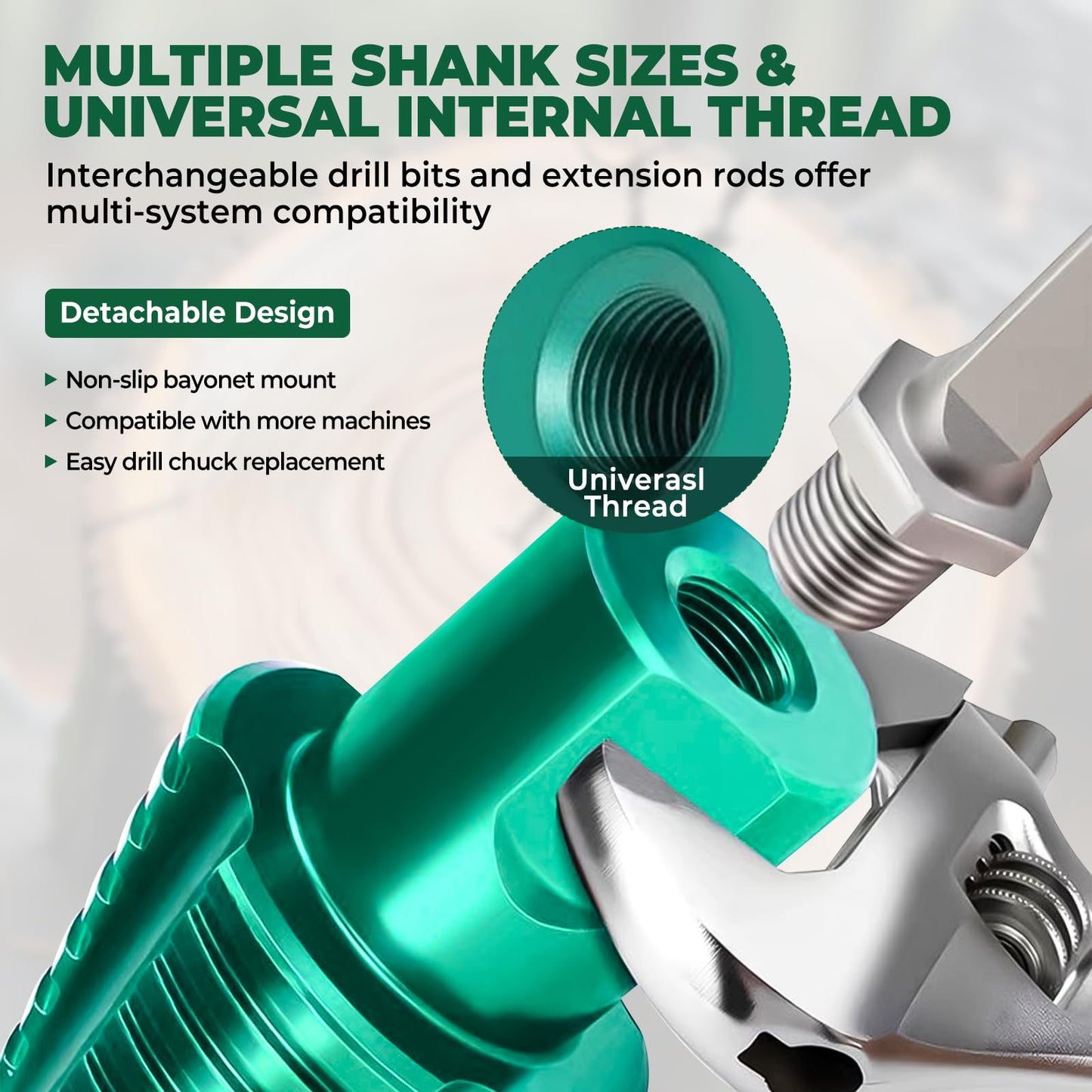 50mm Log Splitting Drill Bit with Anti-Stuck Tech, Heavy-Duty Firewood Splitter Wet & Dry Wood | S-DS-Pl-us/S-DS-Max Compatible | Quick-Change Detachable Head