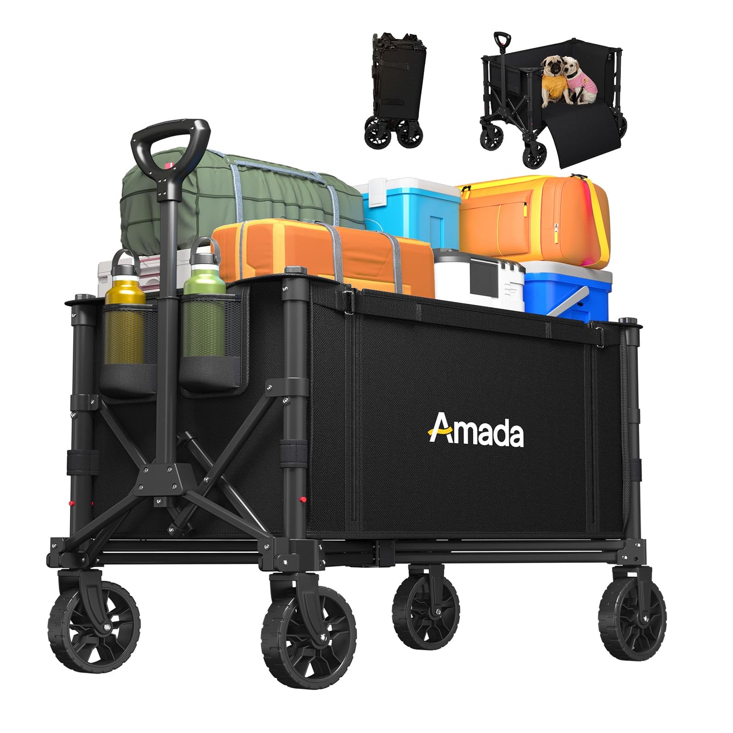 Wagons Carts Foldable, Collapsible Wagon Cart with 220 lbs Max Load and Expandable Storage Space, Heavy-Duty Foldable Wagon Cart with Wheels for Groceries, Shopping, Sport, Beach, Garden and Camping