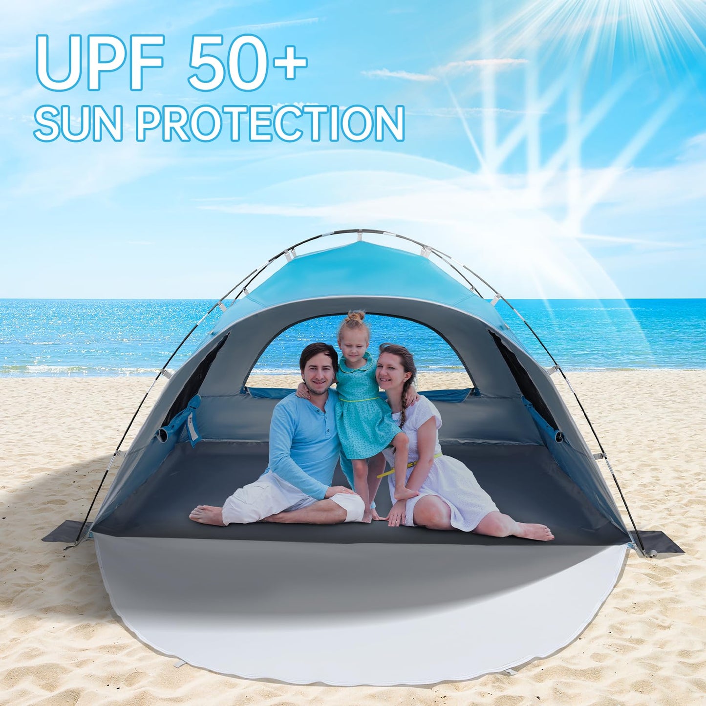 Night Cat Beach Tent Portable Camping Sun Shade Shelter for 2-4 Persons with UV Protection 3 Breathable Mesh Windows Extended Tent Floor Easy Set Up Outdoor