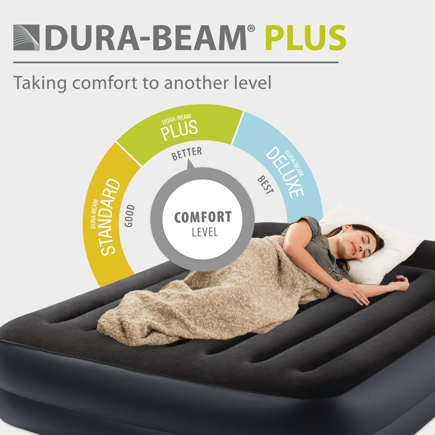 Intex Air Mattress, 64123ED Dura-Beam Plus Pillow Rest Fiber-Tech – Queen Size – Built-in Electric Pump – 16.5in Bed Height – 600lb Weight Capacity