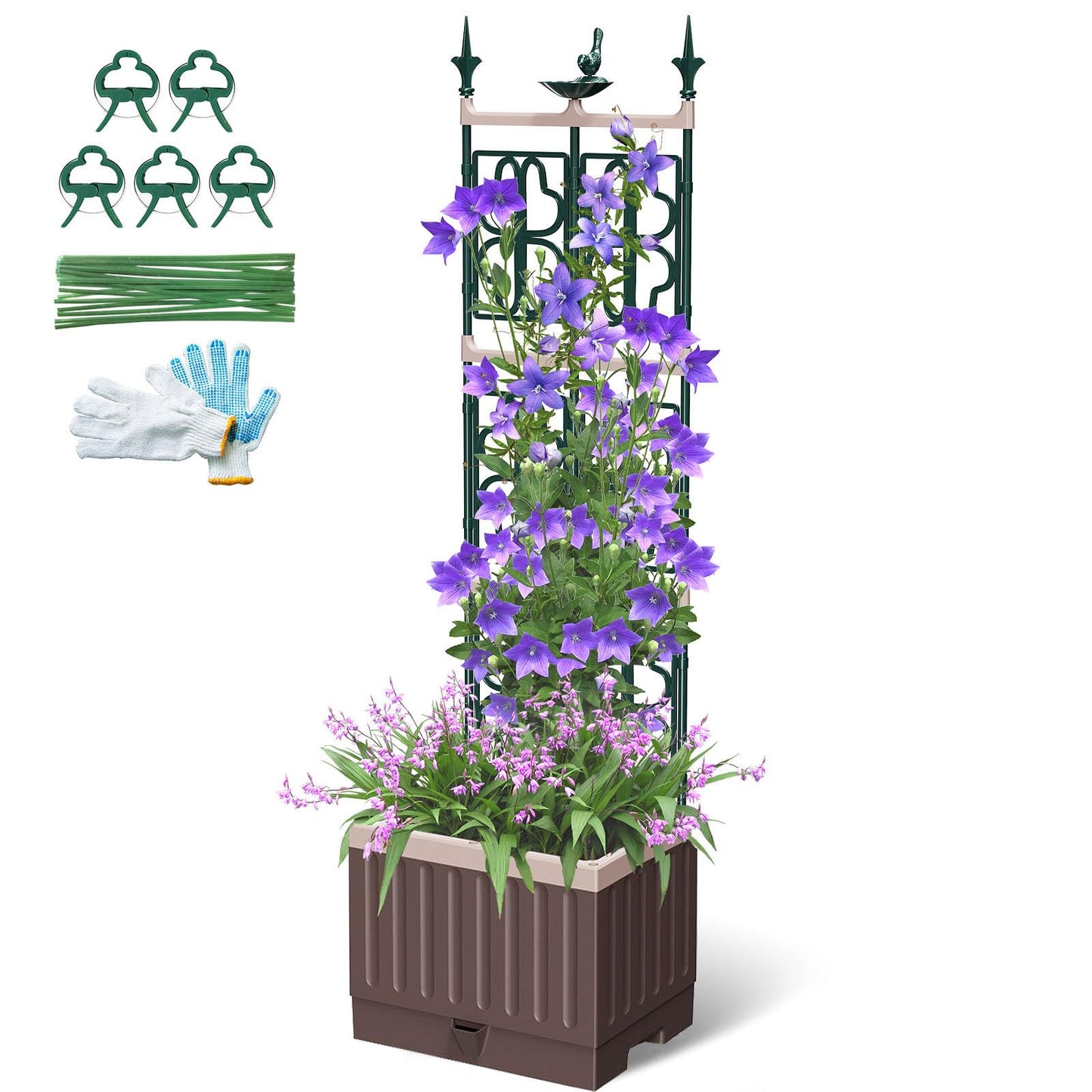 MQHUAYU Raised Garden Bed Planter Boxes with Trellis,61.4" Self-Watering Trellis with Planter Box for Climbing Plants Flowers Vegetables,Use for Indoor Outdoor