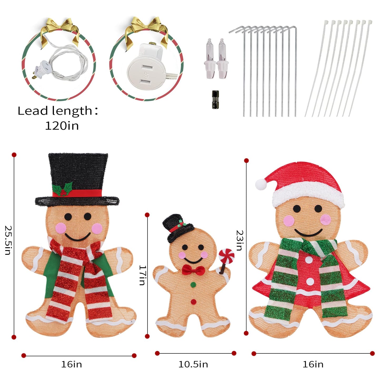 Light Up Outdoor Christmas Decorations, Lighted Indoor Christmas Decor, Christmas Decorations for Home Yard Garden Holiday Party (Gingerbread Man Family)