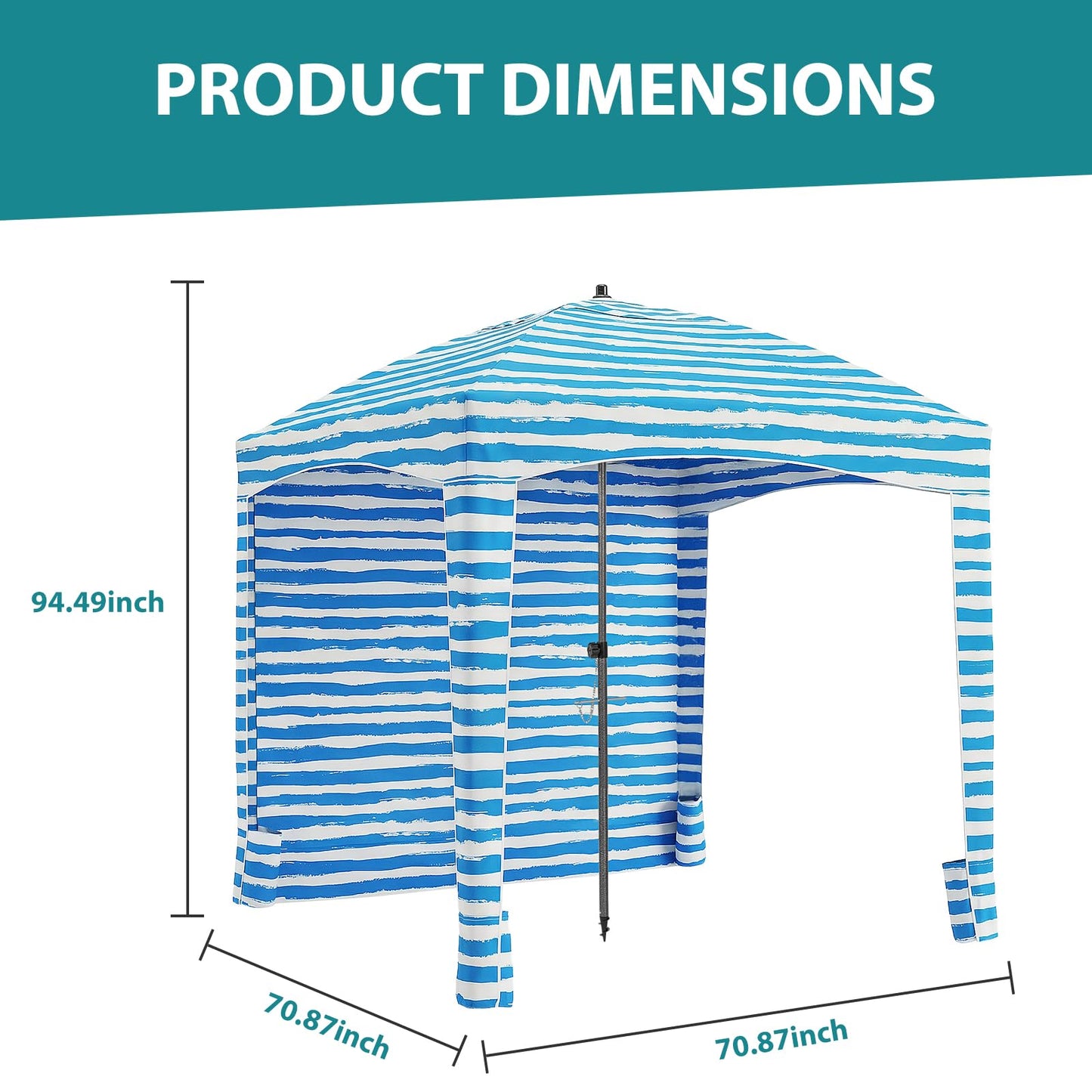OLIXIS 6'×6' Beach Cabana Tent Sun Shelter – UPF 50+ Easy Setup Cool Canopy Tent Sun Shade with Side Wall, Wind Resistant Beach Cabana for Whole Family