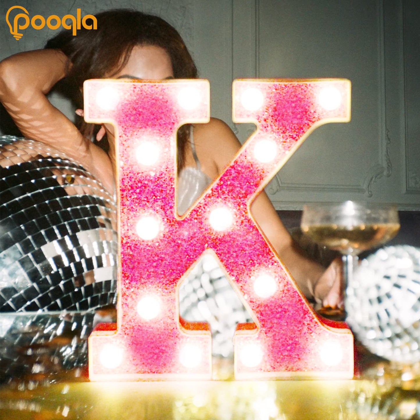 Pooqla LED Marquee Letter Lights, Light Up Pink Letters Glitter Alphabet Letter Sign Battery Powered for Night Light Birthday Party Wedding Girls Gifts Home Bar Christmas Decoration, Pink Letter A