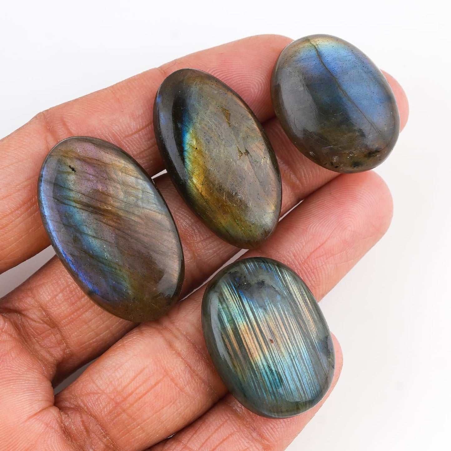ColouredRocks (10pcs) (20-30mm+) Large Labradorite Oval-Shapes Cabochon Gemstone for Healing, Meditation & Protection, Natural Loose Crystals, Wholesale Bulk Flat Back, Jewelry Making Supply, DIY, Crafting