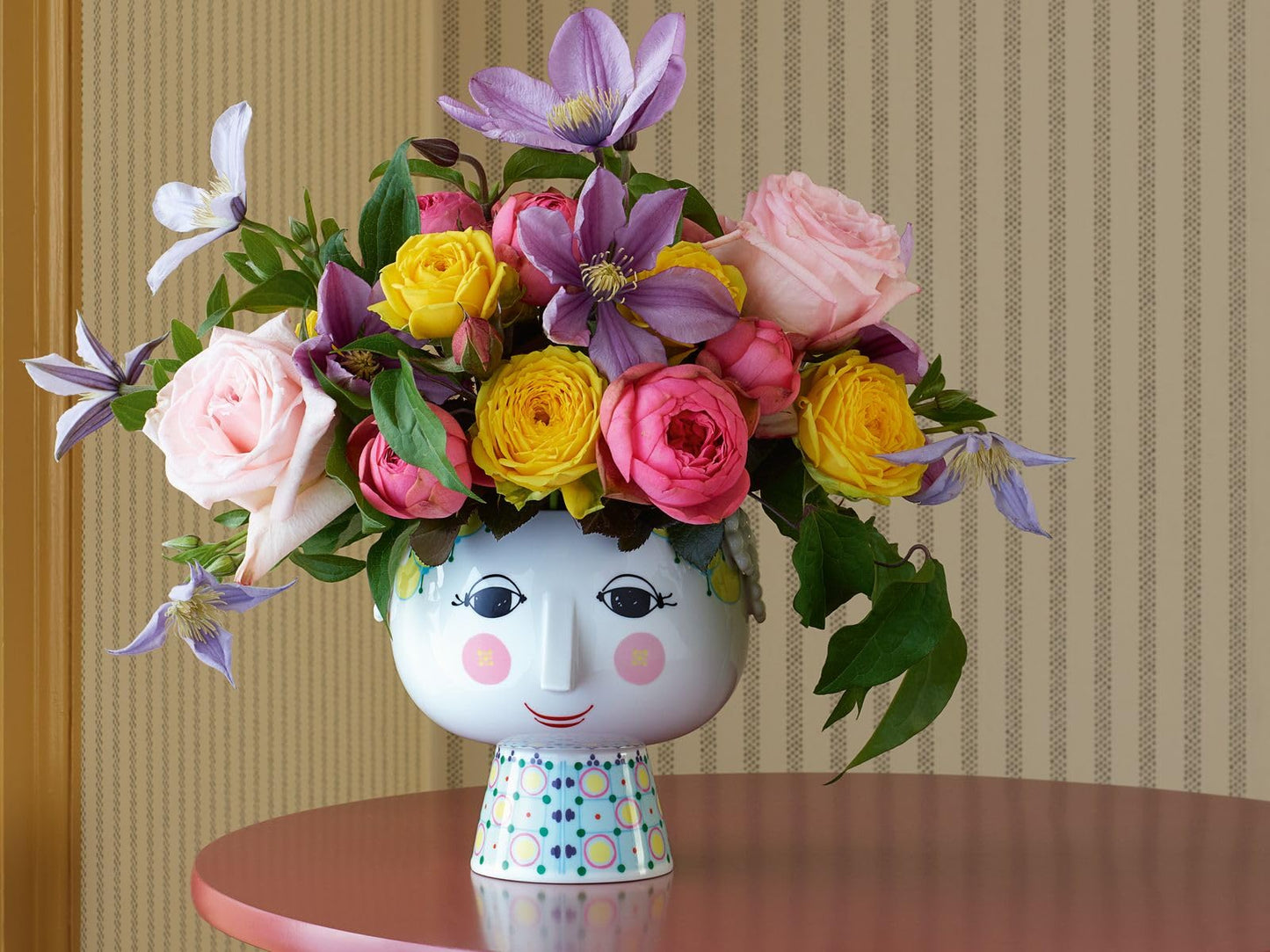 Bjørn Wiinblad Eva Flowerpot on Base | Hand-Painted Glazed Porcelain | Yellow | 5.7 in