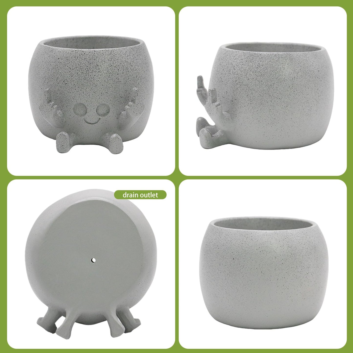 LAUGOKOBE Smily Face Planter Pot with Middle Fingers Up, Face Plant Pot Resin Flower Head Planters for Indoor Outdoor Plants Succulent Pots for String of Pearls Plant Live Gift Ideas for Christmas