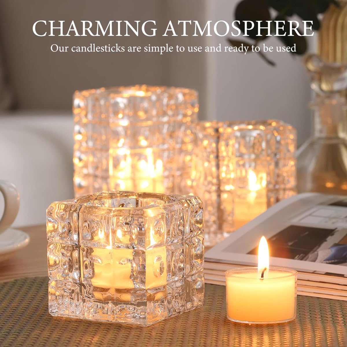 4 Pcs Clear Glass Candle Holders Cylinder Tea Light Candle Holders for Weddings Birthdays Parties Home Decor