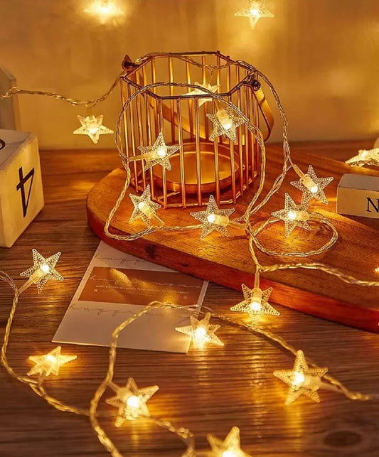 WFGGEH Star Plug in String Lights, 16ft 50 LED Plug in Star Warm White Fairy Lights for Birthday Party Holiday Christmas Home Decoration