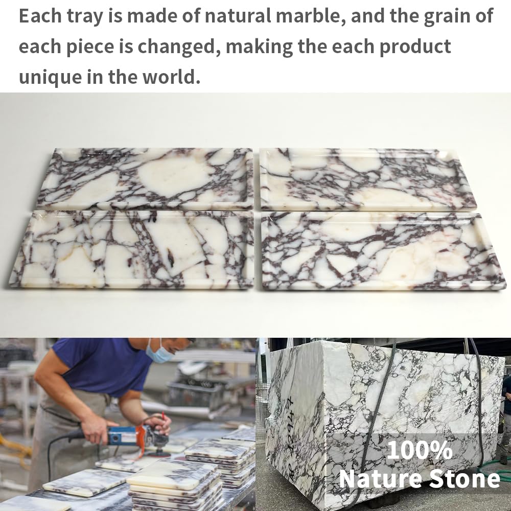 Natural Marble Tray, Coffee Table, Food, Fruit, Paper Cup, Cake Display, Coffee bar, Family Gatherings, Seasonal Holiday Decoration Tray(Viola-rectangle-11 x5 x0.7)