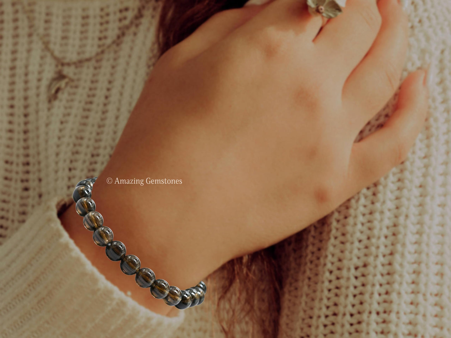 Amazing Gemstone Crystal Bracelet for Women Men's Gifts - Protection Healing Crystal Bracelet - 8mm Gemstone Beaded Stretchable Bracelet Pulseras Para Hombres Mujer Stocking Stuffers Mothers Day Gift (Smoky Quartz)
