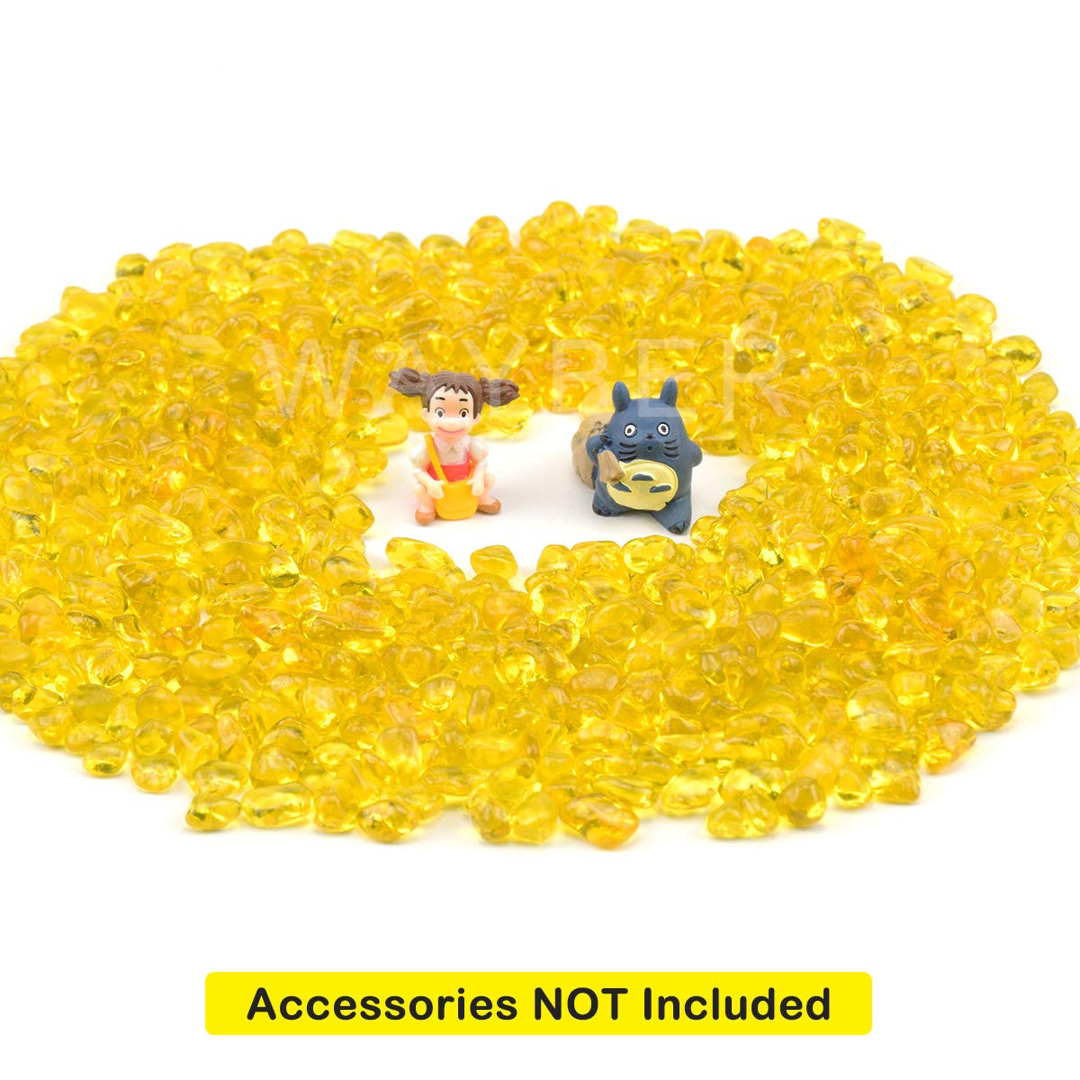 WAYBER Glass Stones, 1Lb/460g Irregular Sea Glass Pebbles Non-Toxic Artificial Gemstones for Vase Filler/Terrarium Flowerpot Aquarium Turtle Tank Decoration/Handcraft Making, Yellow