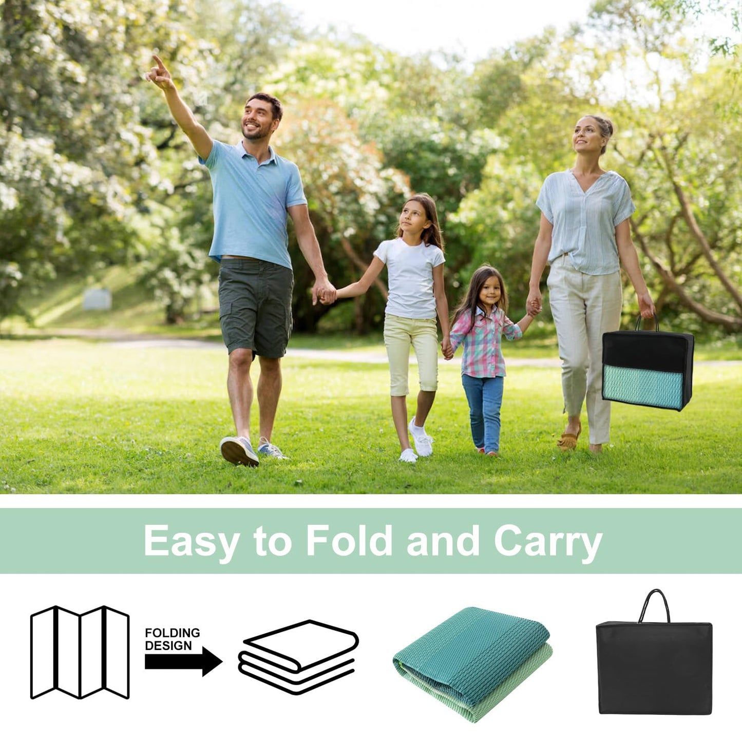 Anidaroel 8x10ft Ombre Outdoor Rug for Patios Clearance, Waterproof Camping Rug for Outside RV, Reversible Plastic Straw Outside Rugs, Large Outdoor Area Rug for Camper, Picnic(Blue&Green,8'x10')