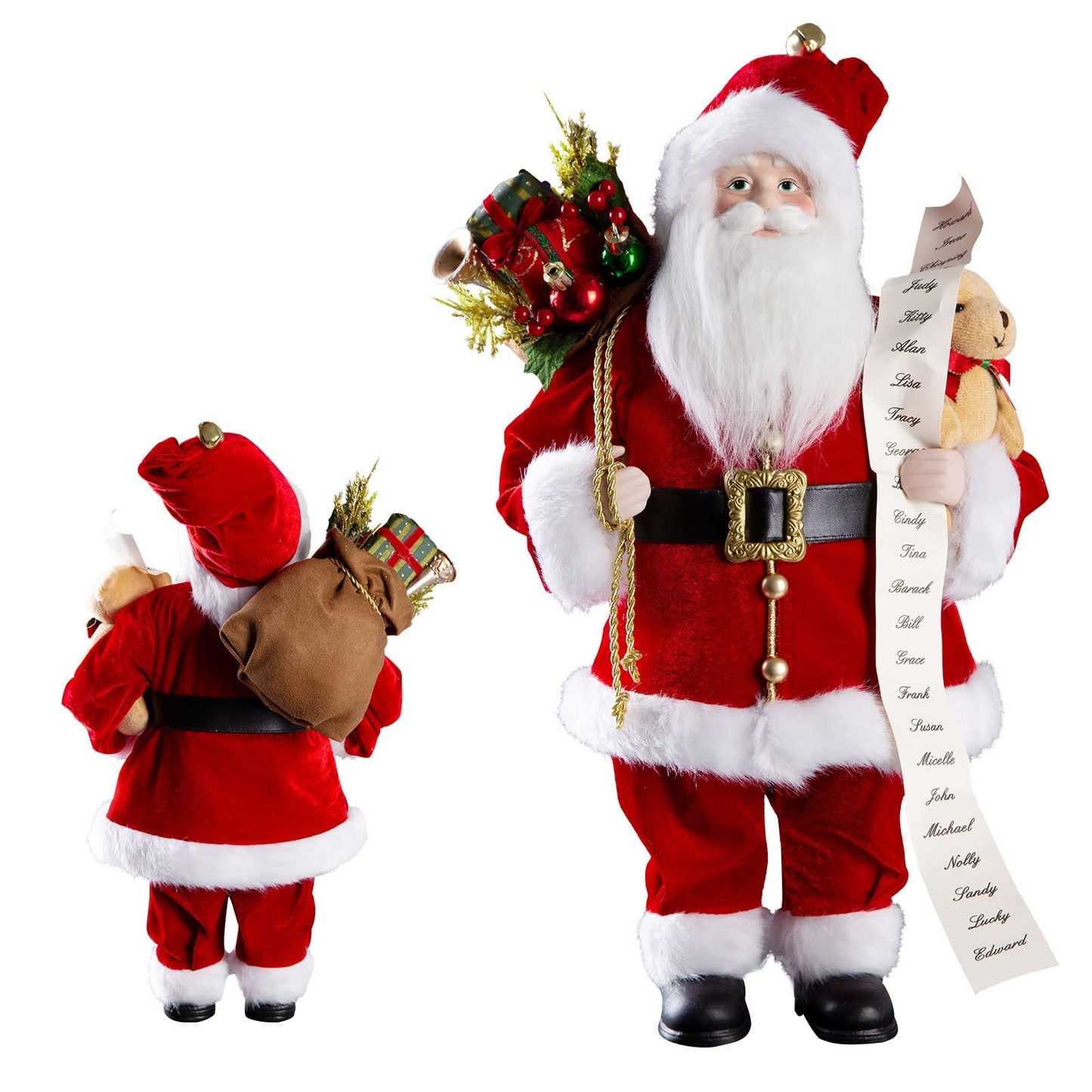 Uten Christmas Decorations, 18" Santa Clause Figurines Decorations, Christmas Socks and Gifts Bag Standing Home Party Holiday Decor and Birthday Gifts.