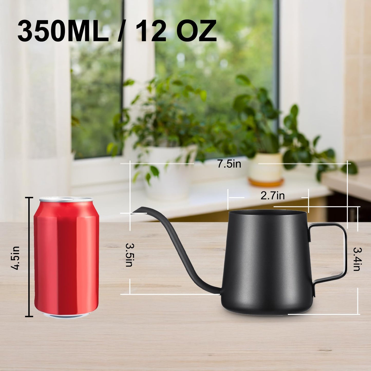 Lizhluzh 12 oz / 350 ml Watering Can Indoor Plants, Stainless Steel Plant Watering Can with Long Spout (Black) (12oz)