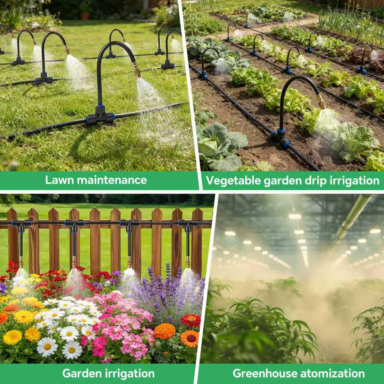 120Ft 1/4" Drip Irrigation System for Garden – 23 Adjustable Copper Nozzles, Automatic Atomizing Sprinkler System for Outdoor Plants Raised Bed, Yard, Potted Plants & Lawn
