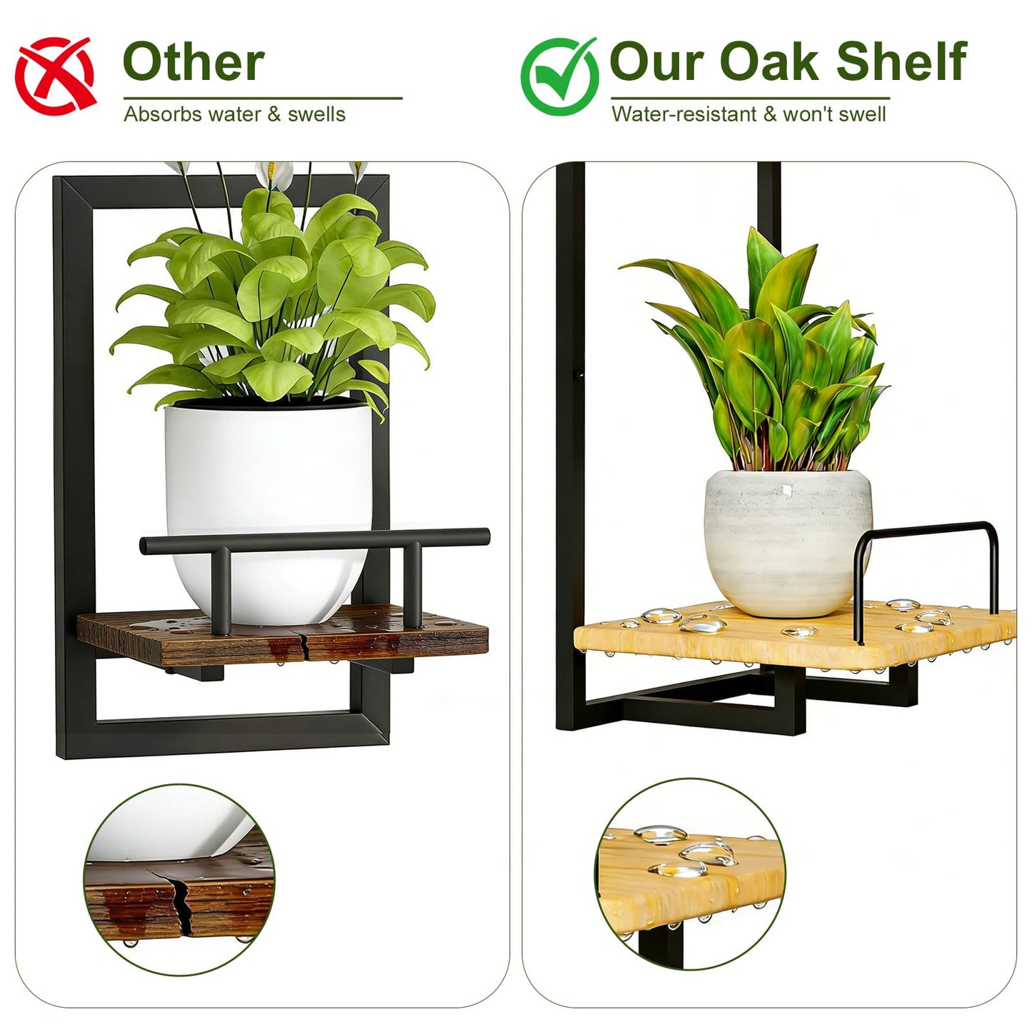 Shineled Wall Planter for Indoor Plants 2 Pack, Wall Mounted Plant Holder for Small Plants, Floating Wall Shelf for Plants, Real Oak Wood, Magnetic Animal Decor, Home Wall Decor (Cat)