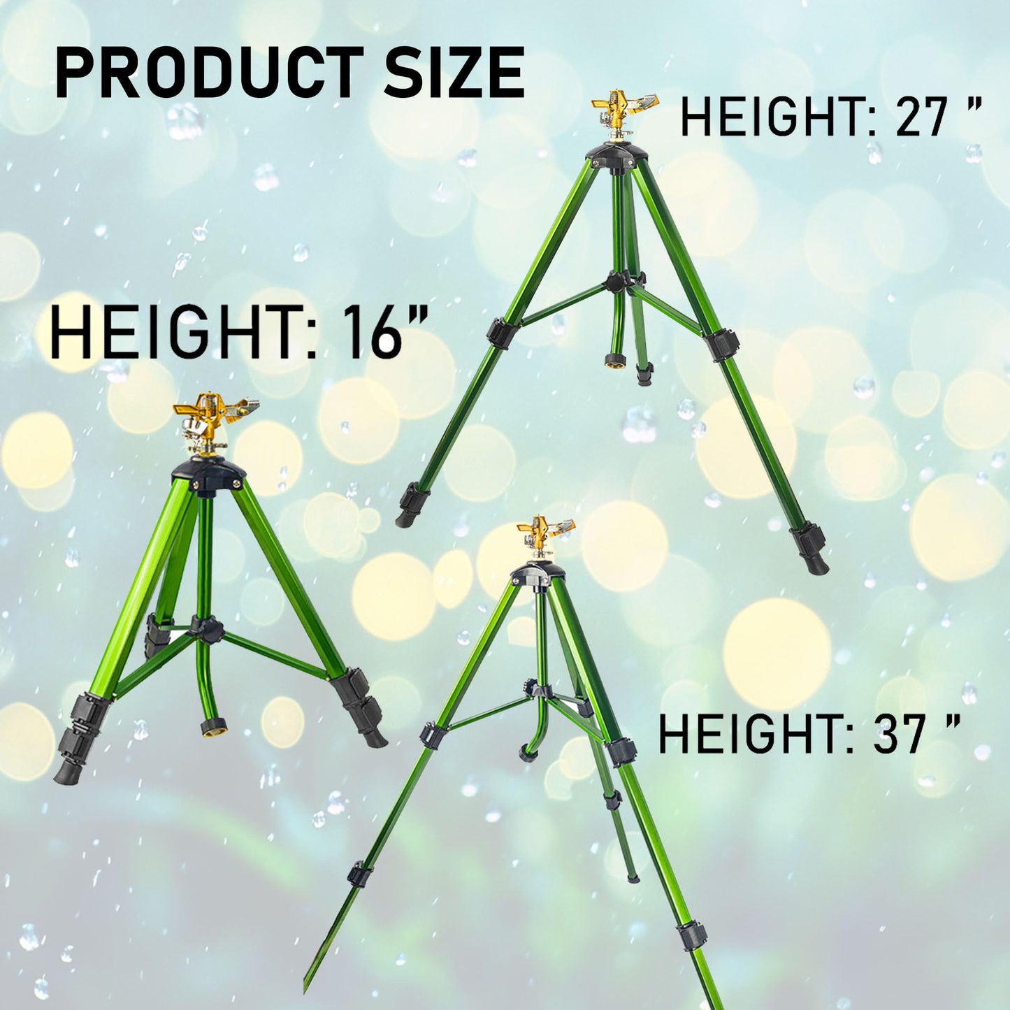 Wexo Palindrog Impact Sprinkler on Tripod Base, Heavy Duty Adjustable Zinc Sprinkler Head for Lawn Yard Garden, 360 Degree Large Area Irrigation, 3/4" Connector Extension Legs Flip Locks, 2 Pack