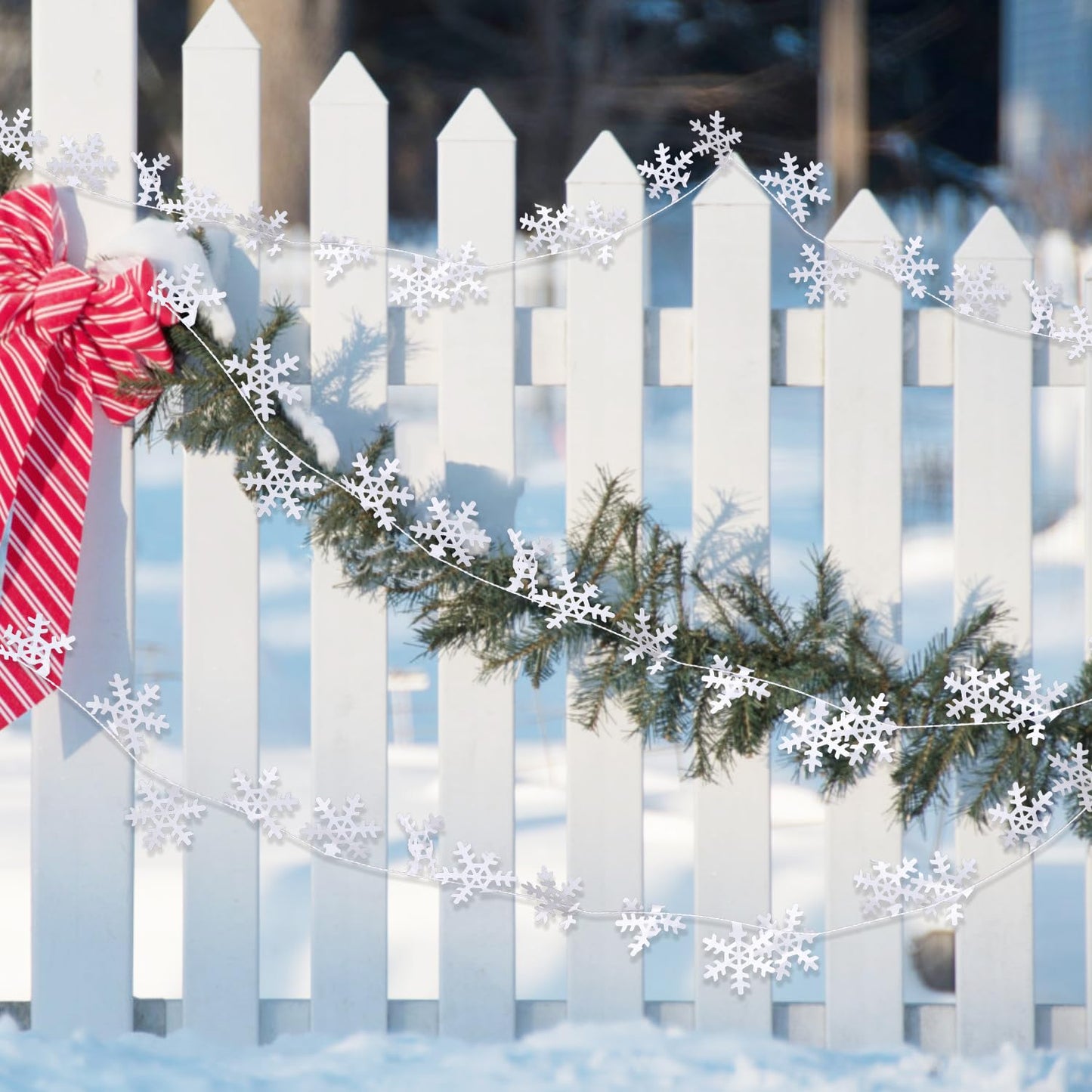 CCINEE 75 Feet Snowflake Wire Garland for Christmas Decoration, White Wired Tinsel Garlands for Xmas Tree Wreath Craft Birthday Winter Wonderland Party Ornaments 3 Roll