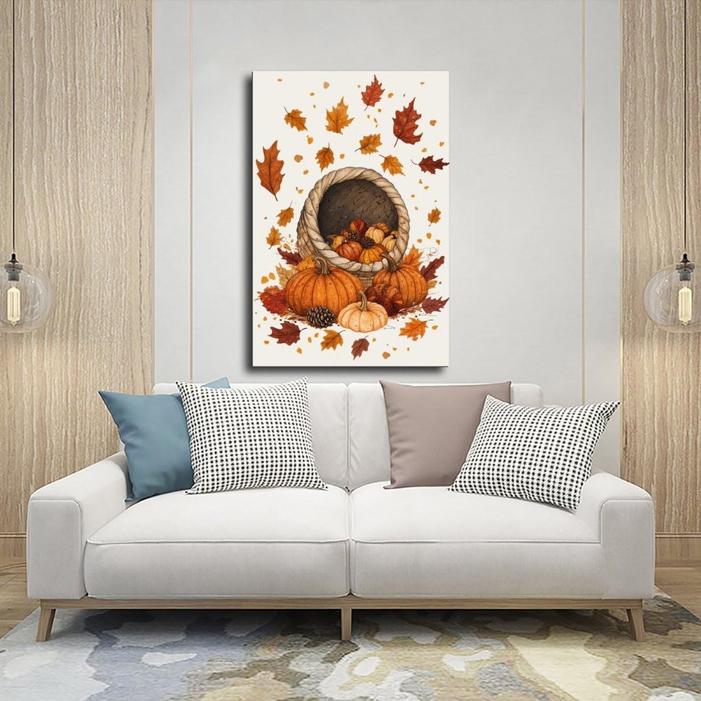 XAHOR Thanksgiving Harvest Illustration, Pumpkins, Cornucopia And Falling Leaves, Modern Festive Wall Decor Poster for Room Aesthetics Canvas Wall Art Poster And Print 12x18inch(30x45cm)