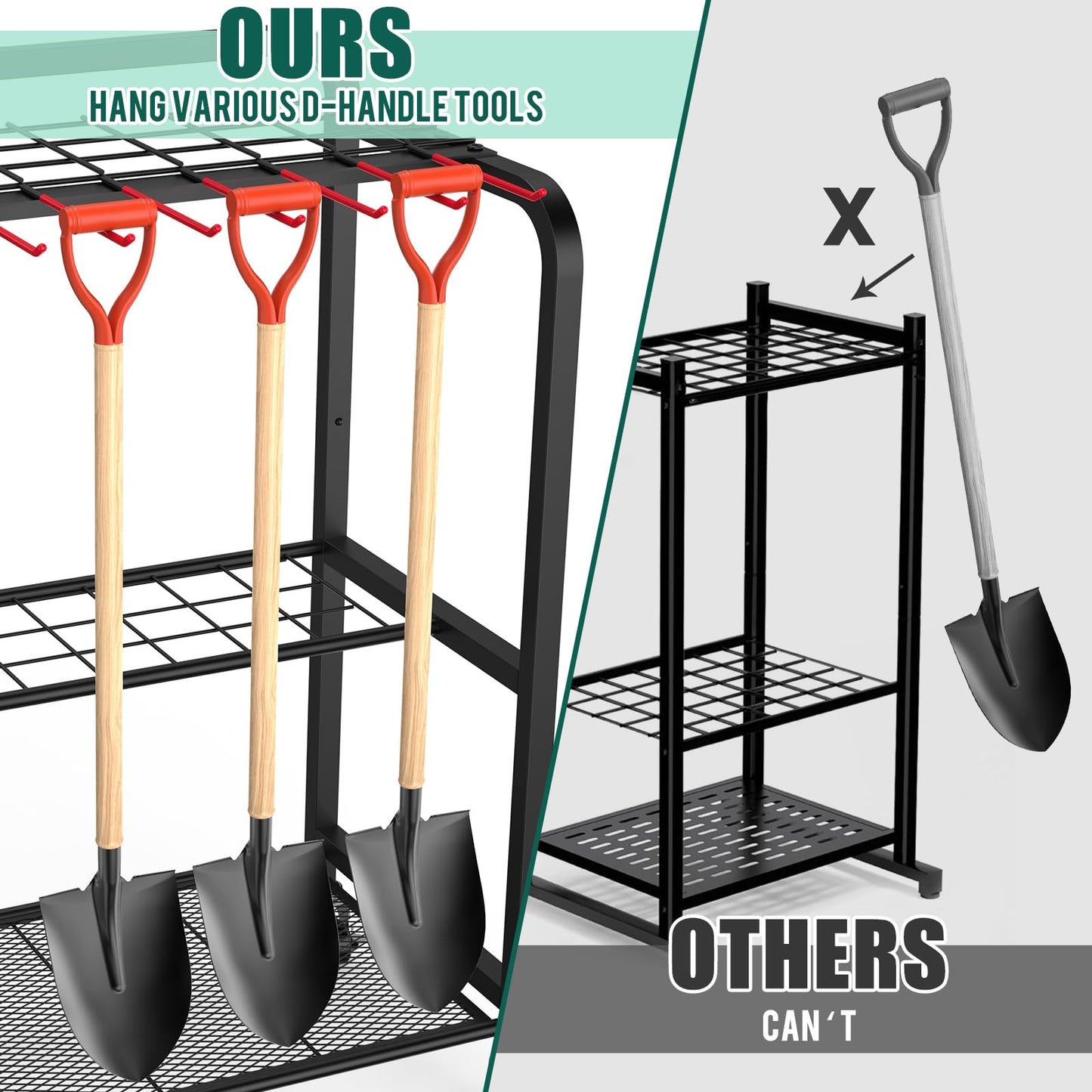 Trieez Garden Tool Organizer for Garage, Yard Tool Organizer with Wheels for Garage Organization and Storage - Sturdy Yard Tool Holder Tool Rack, for Shed, Outdoor, Tool Stand