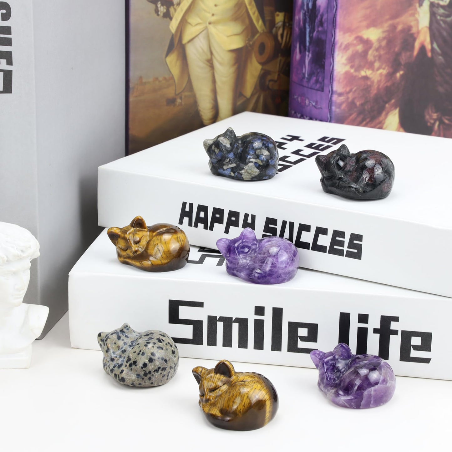QINJIEJIE Amethyst Cat Decors Natural Healing Crystal Stones Figurine Statue Carved Polished Gemstones Decoration Office Room Desk Purple Decor Purple Gifts for Women Cat Lover Valentine Decor