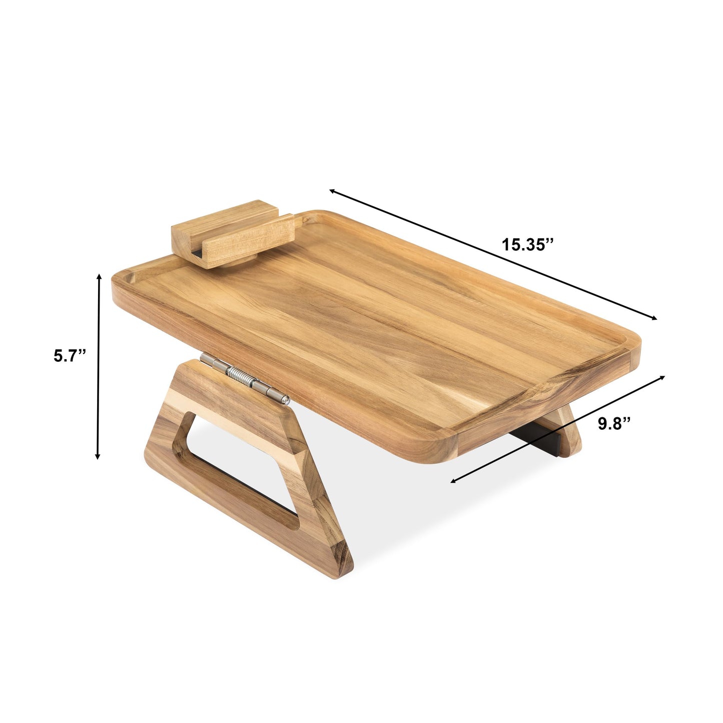 VICTORY RELAX Acacia Wood Arm Table (15.35" D x 9.8" W x 5.7" H), Couch Arm Tray for TV Dinners, Remote, Foldable Armrest Organizer, Rectangular Sofa Armrest Tray - Light Natural