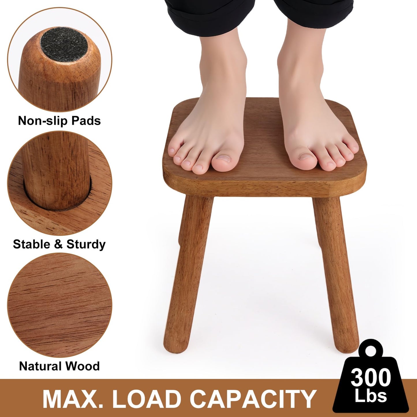 zaowofires Solid Wood Step Stool，Wooden Plant Stool, Wood Plant Stand, Round Footstool, Removable Portable, Small Short Shoe Changing Stool (Walnut, 9.3inch)