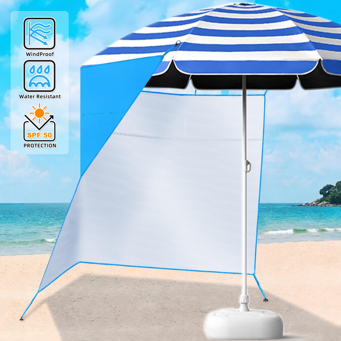Bylion Large 5.9 x 9.8ft Umbrella Side Shade-UPF50+ Sidewall Accessory for Portable Beach Umbrella Removable Shelter Wall to Block Sun, Wind, & Rain - Waterproof SunWall for Universal Canopy Sunshade