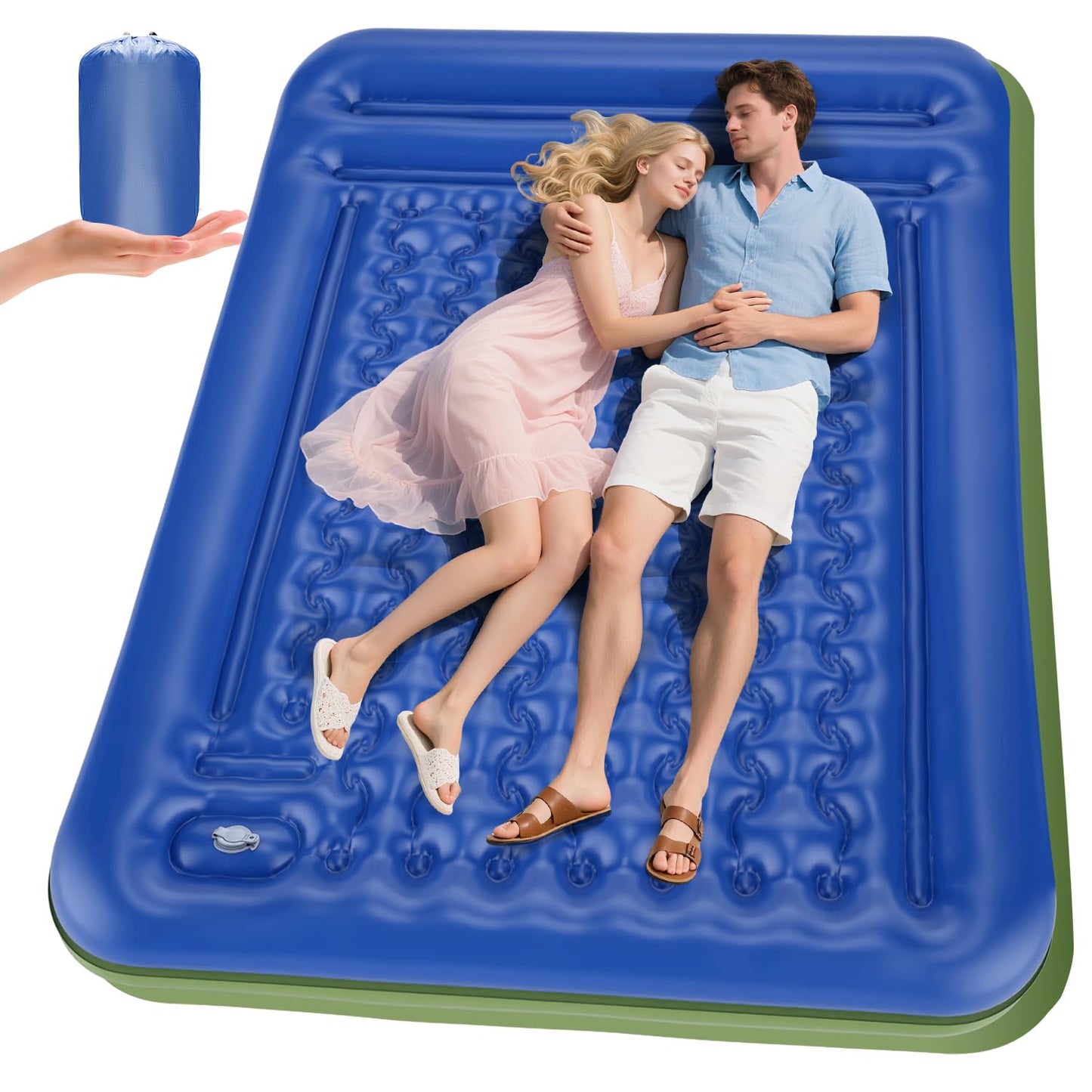 Wusrop Double Sleeping Pad for Camping, Extra Thick 5 Inch Self-Inflating 2 Person Camping Mattress,with Built-In Foot Pump, Insulated Inflatable Trampoline Mat for Backpacking, Hiking, Tents & Winter