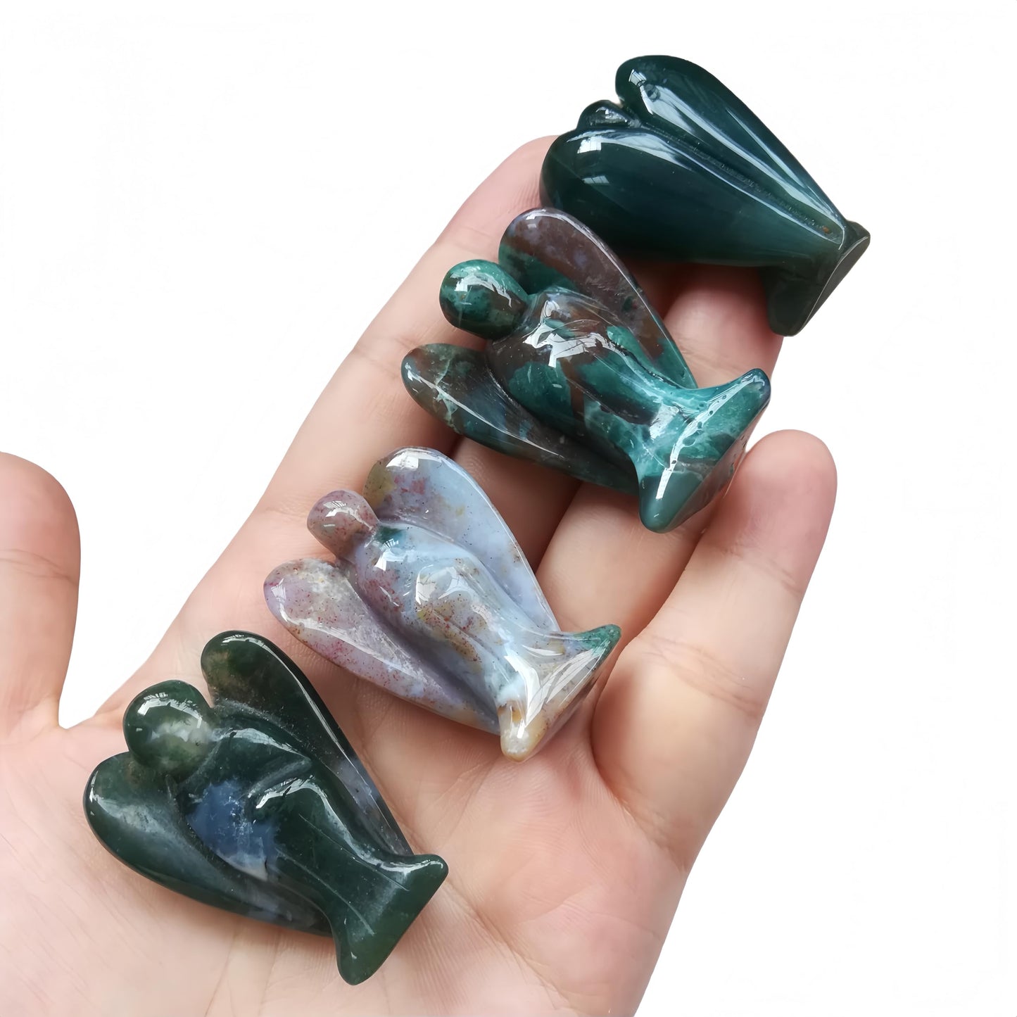 Afucats Natural India Agate Healing Guardian Angel Indoor Decorative Stone,1.5 Inches Carving Pocket Palm Statue,Gift for Her Christmas Décor