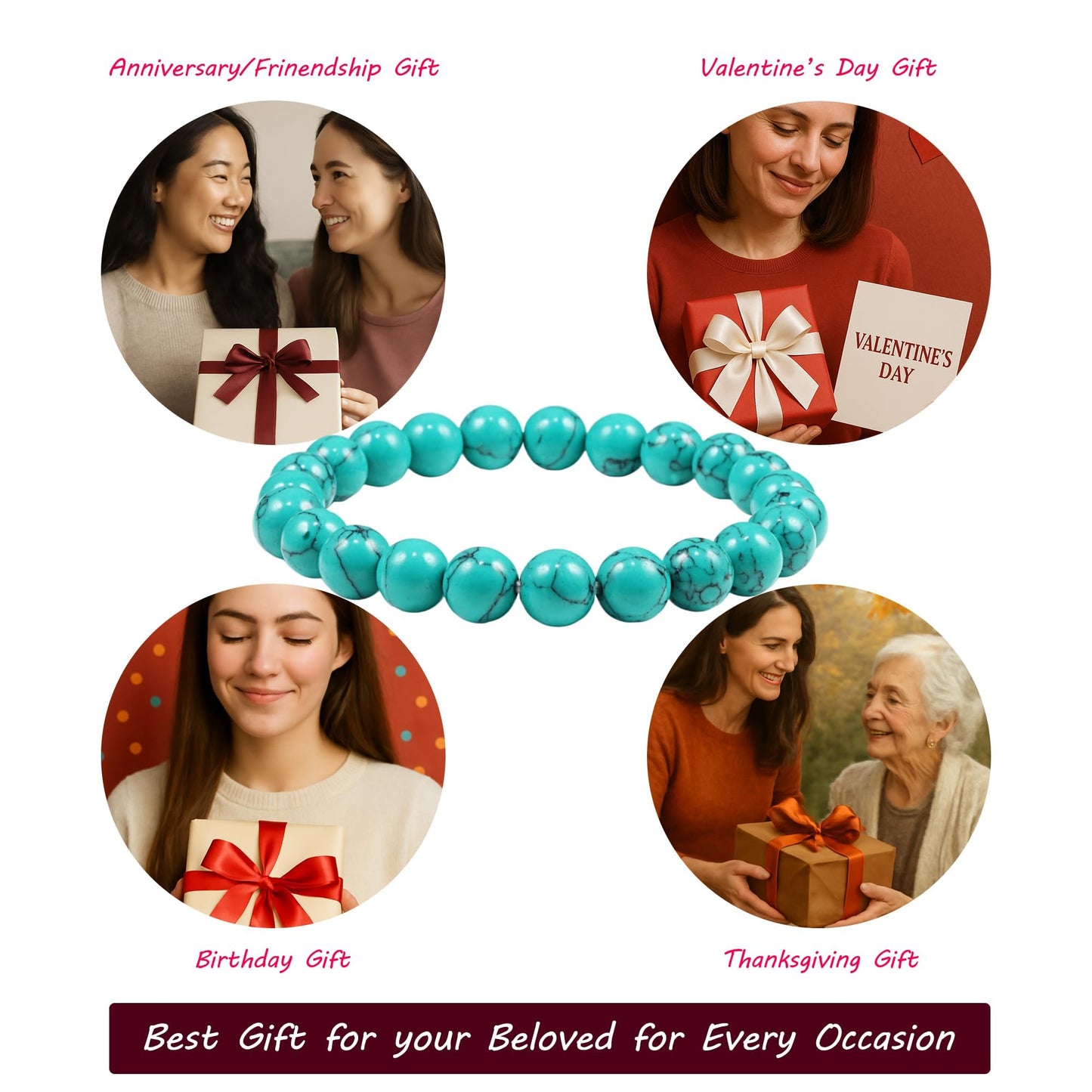 Naupyal December Birthstone Bracelet for Women Men,Turquoise Natural Stone Beaded Bracelets,Healing Crystal Gemstones Stretch Bracelet Stress Relief Month Bracelet Birthday Jewelry Gifts
