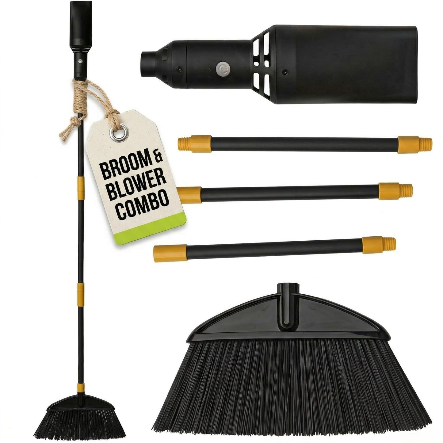 Aerobroom Outdoor Broom and Cordless Leaf Blower Combo, Mini Leaf Blower with Collapsible Broom Handle, Air Stick Blower/Broom Tool for Patios, Decks, Driveways, RVs, Camping and Shops