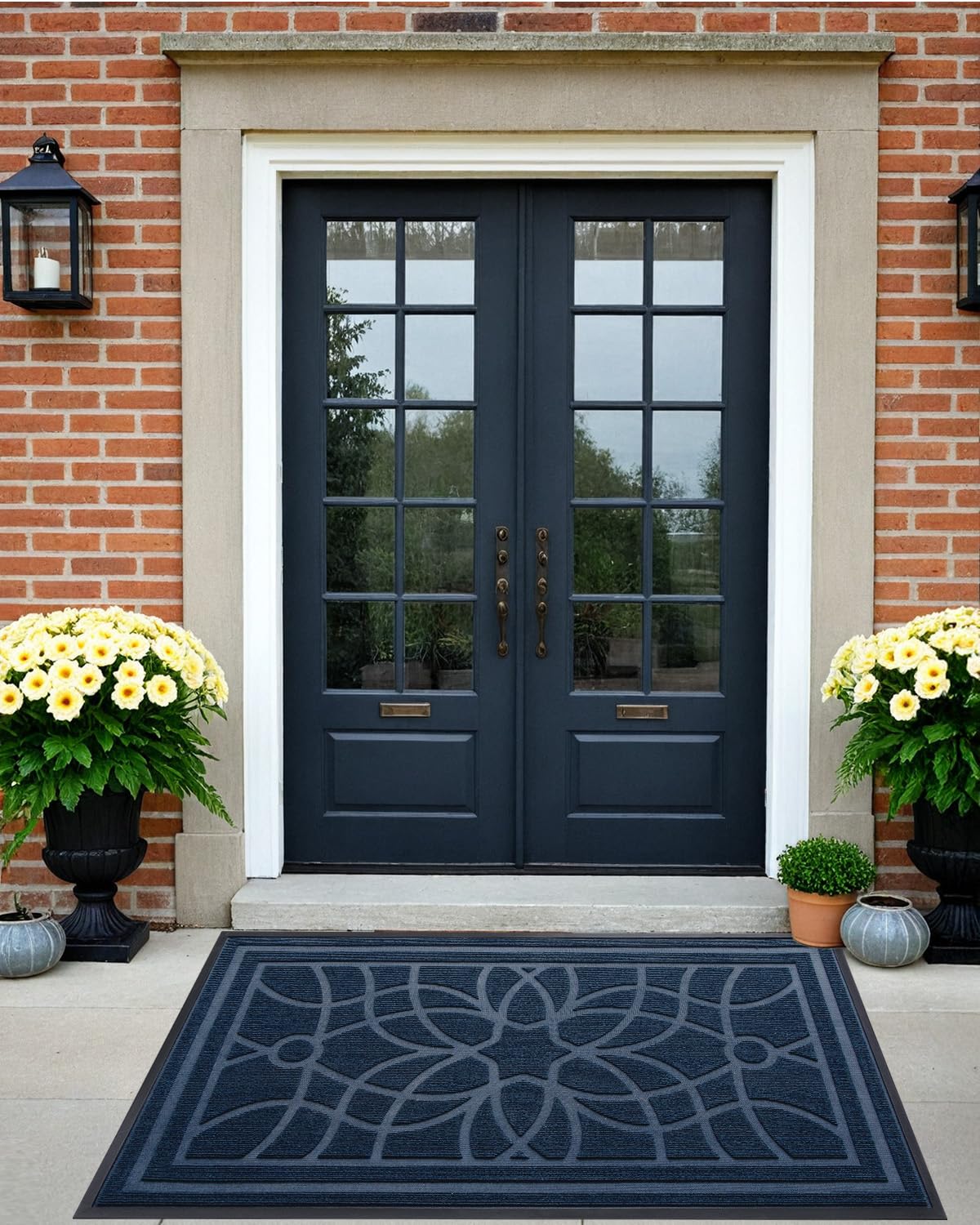DEXI Front Door Mat Outside Entrance, Heavy Duty Non Slip Low Profile Doormat for Entryway, Trap Dirt and Moisture Welcome Mats, Easy Clean, Patio, Garage, 3x2, Blue