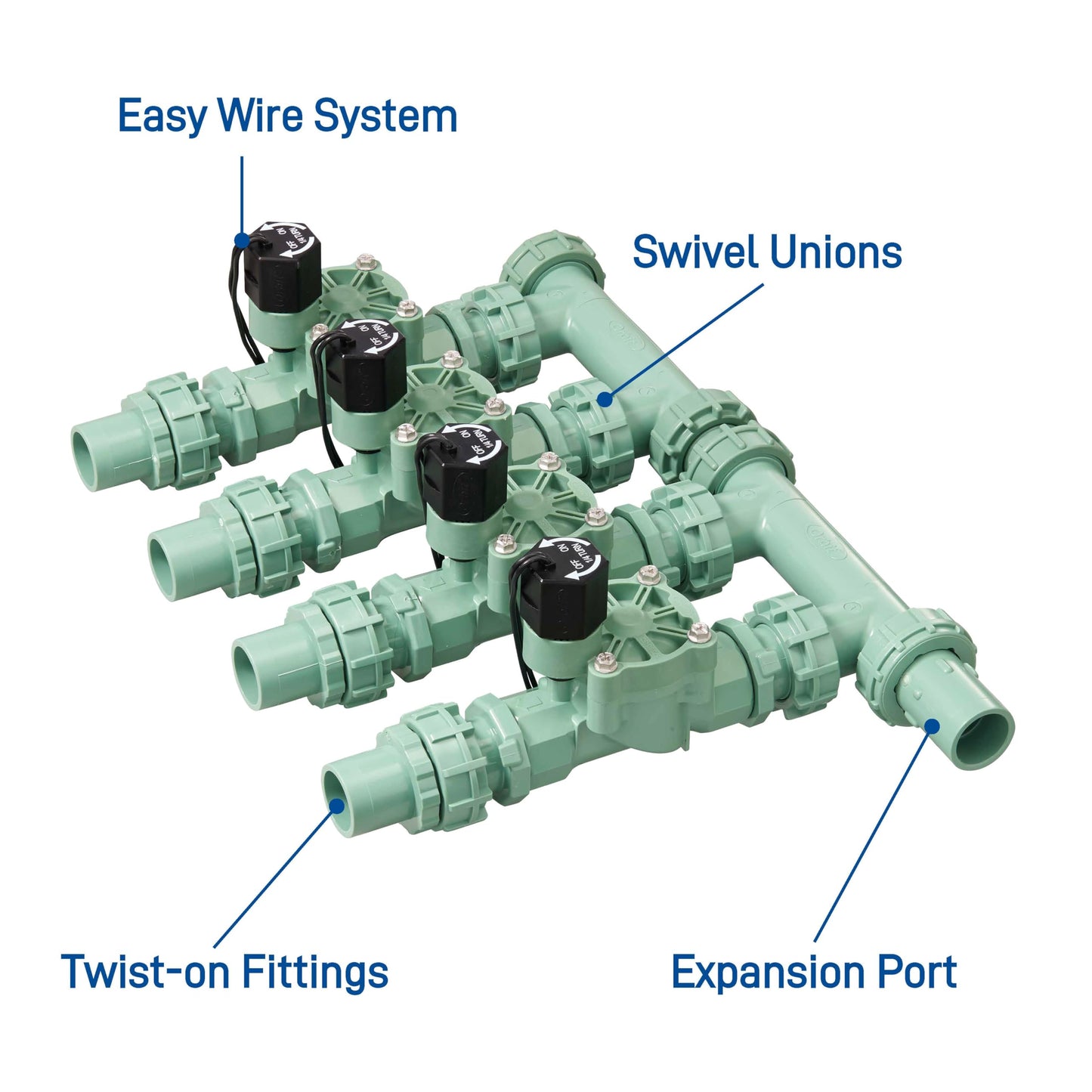 Orbit 57257 4-Valve Preassembled Sprinkler Manifold – Easy Install, Smart Controller Compatible, Works with PVC & Poly Pipe, Includes 4 in-Line Valves