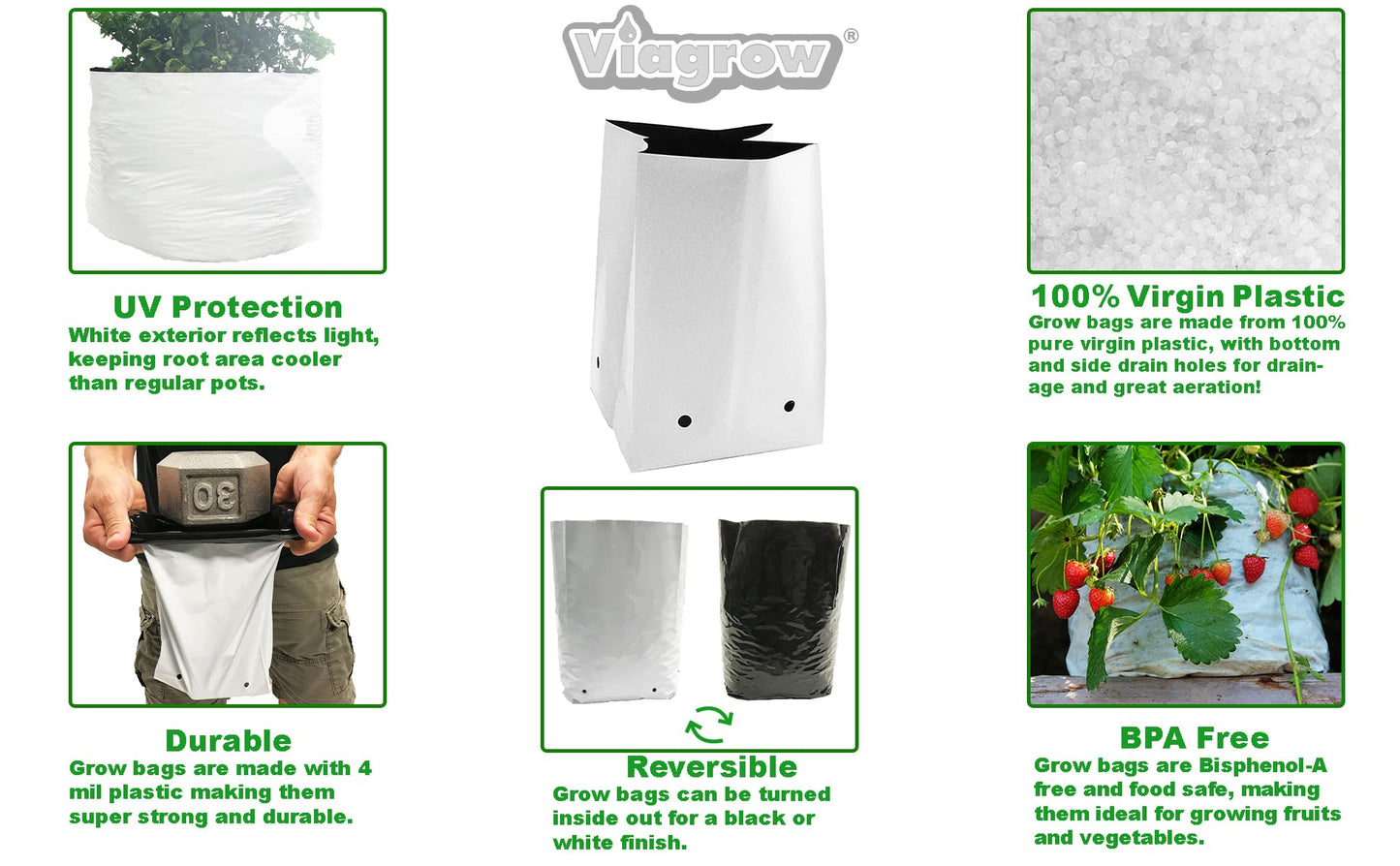 Viagrow Grow Bags Thick Plastic Grow Bags for Potting, Seedlings, Rootings, 1 Gallon 100 Pack, White