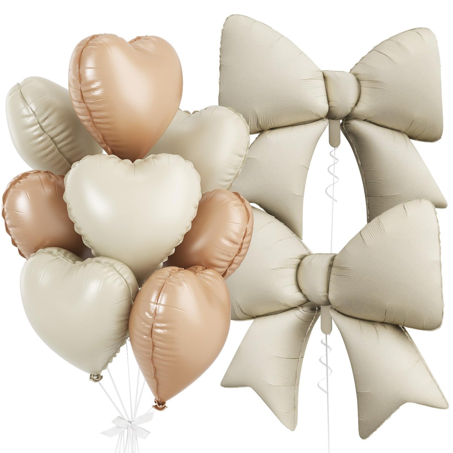 Cream Heart Balloons, Bow Party Decorations with 10Pcs 18 Inch Beige Heart Shaped Balloon, 38 Inch Helium Cream Bow Balloon for Birthday Valentines Engagement Baby Shower Bridal Wedding Party Decor