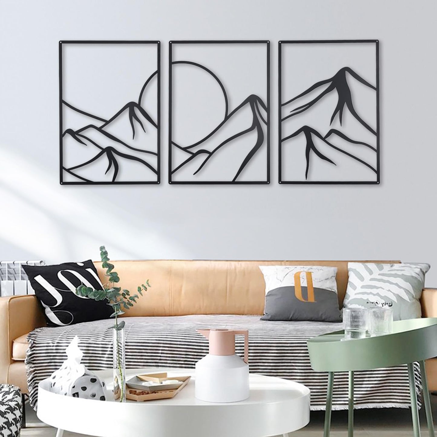 OYEFLY 3 Pcs Minimalist Metal Wall Art, Forest Line Drawing Wall Decor (Black)