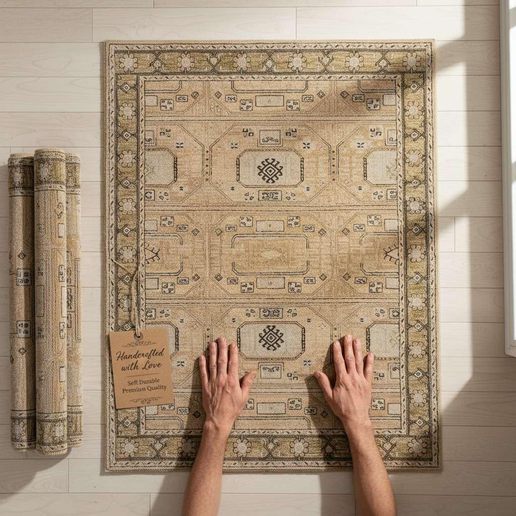 SN ALEFHOME Handmade Rectangular Wool Rug – Ellington Tribal Pattern | Washable & Non-Slip Area Carpet for Living Room & Home Interior(2'6x8' ft_Beige)