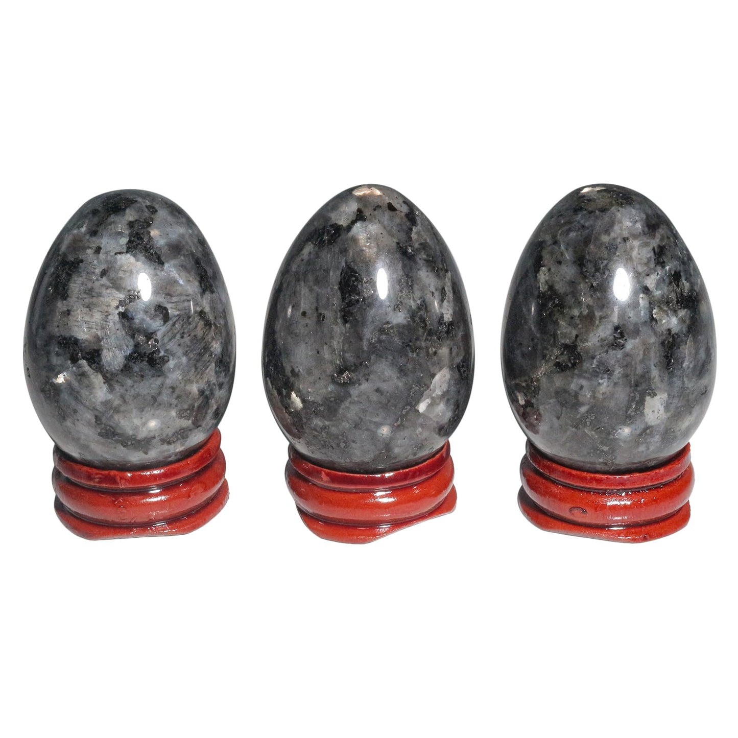 Casaper 2" Natural Black Labradorite Egg with Wood Stand for Home Decoration, Polished Crystal Pocket Palm Sphere Fengshui Figurines Healing Reiki